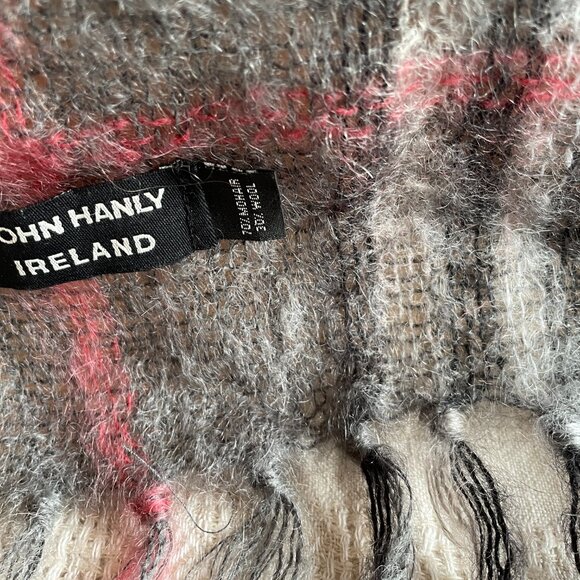 John Hanly Vintage Mohair Wool Blend Grey Check Scarf, Designed in Ireland - Picture 9 of 15
